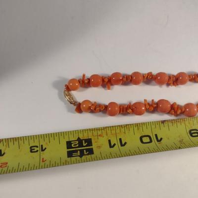 Sale Photo Thumbnail #1043: Hand Strung Red Coral and Bead Necklace with 14K Clasp- Approx 24" Long (#2)