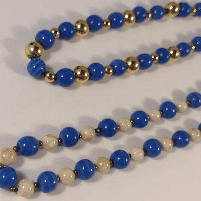 Sale Photo Thumbnail #1076: Pair of Hand Strung Stone Bead Necklaces (#7)