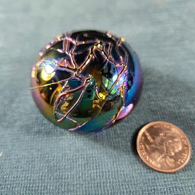 Sale Photo Thumbnail #111: This auction lot is for a small Dichroic Art Glass Paperweight by Intaglio.  It is in very good condition and is beautiful.