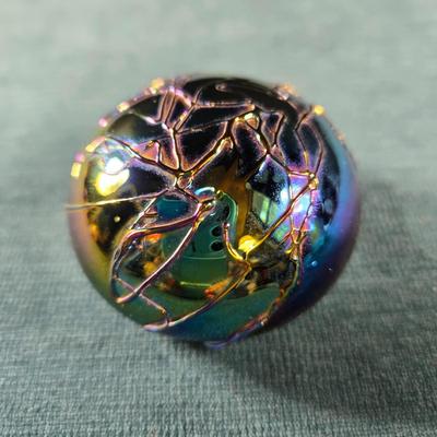 Sale Photo Thumbnail #109: This auction lot is for a small Dichroic Art Glass Paperweight by Intaglio.  It is in very good condition and is beautiful.