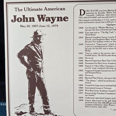 Sale Photo Thumbnail #115: This auction lot is for a Commemorative John Wayne Collector's Coin.  It is complete and has his history, certificate of authenticity and the coin.  The is coin is electroplated with 24 Karat Gold.  Registration number is JW 199065.  Where you gonna find 