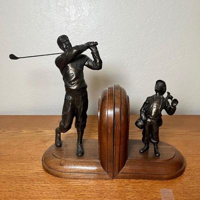 Lot 107 Bronze Golfing Book ends