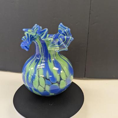 Sale Photo Thumbnail #965: Art Deco Glass Vase Hand Blown Green Blue Swirl