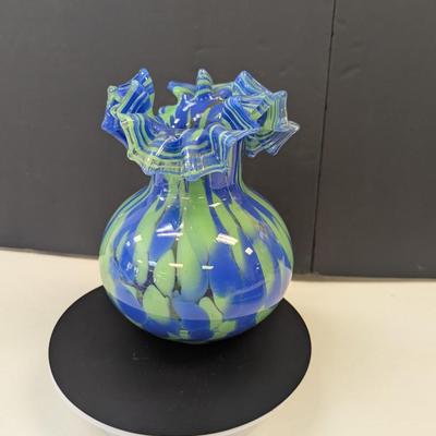 Sale Photo Thumbnail #964: Art Deco Glass Vase Hand Blown Green Blue Swirl