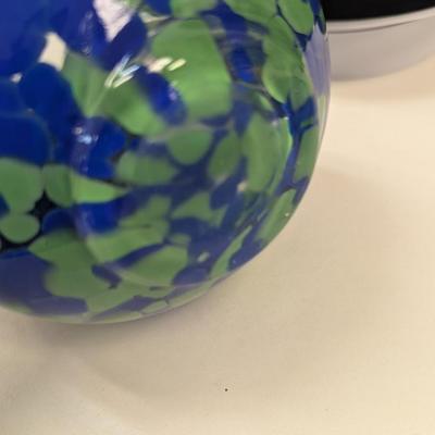 Sale Photo Thumbnail #967: Art Deco Glass Vase Hand Blown Green Blue Swirl