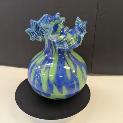 Sale Photo Thumbnail #962: Art Deco Glass Vase Hand Blown Green Blue Swirl