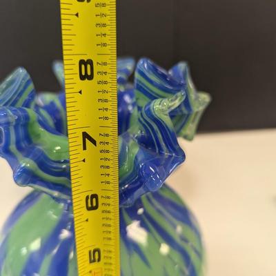 Sale Photo Thumbnail #968: Art Deco Glass Vase Hand Blown Green Blue Swirl