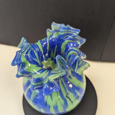 Sale Photo Thumbnail #966: Art Deco Glass Vase Hand Blown Green Blue Swirl