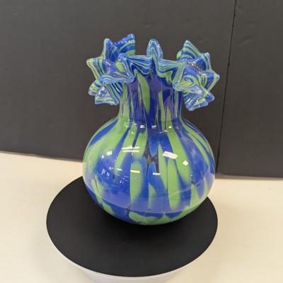 Sale Photo Thumbnail #963: Art Deco Glass Vase Hand Blown Green Blue Swirl