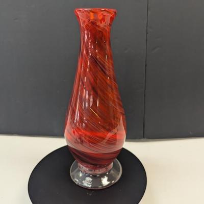 Sale Photo Thumbnail #978: Hand Blown Red Swirl Vase