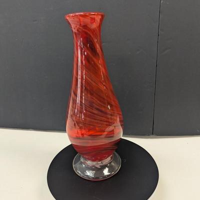 Sale Photo Thumbnail #979: Hand Blown Red Swirl Vase