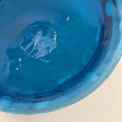 Sale Photo Thumbnail #997: Hand Blown Blue Splatter Art Glass w/ Ruffle Top