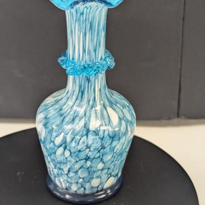 Sale Photo Thumbnail #994: Hand Blown Blue Splatter Art Glass w/ Ruffle Top