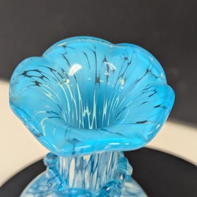 Sale Photo Thumbnail #996: Hand Blown Blue Splatter Art Glass w/ Ruffle Top