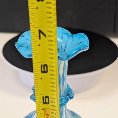 Sale Photo Thumbnail #998: Hand Blown Blue Splatter Art Glass w/ Ruffle Top