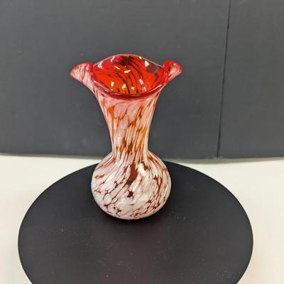 Sale Photo Thumbnail #1003: Hand Blown Rainbow USA Red & White Glass Vase