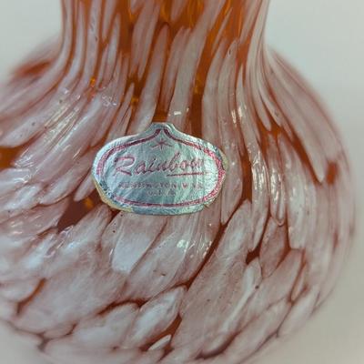 Sale Photo Thumbnail #1006: Hand Blown Rainbow USA Red & White Glass Vase