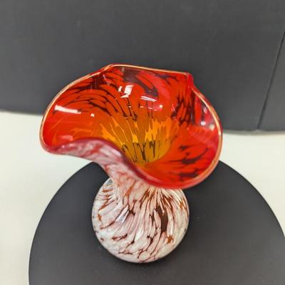 Sale Photo Thumbnail #1004: Hand Blown Rainbow USA Red & White Glass Vase