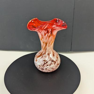 Sale Photo Thumbnail #1002: Hand Blown Rainbow USA Red & White Glass Vase