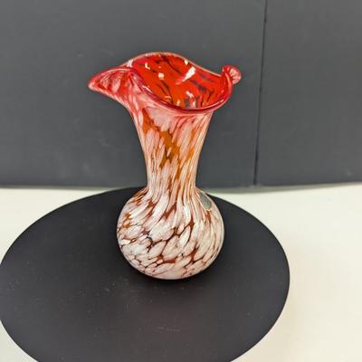 Sale Photo Thumbnail #1001: Hand Blown Rainbow USA Red & White Glass Vase