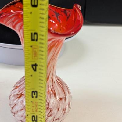 Sale Photo Thumbnail #1007: Hand Blown Rainbow USA Red & White Glass Vase