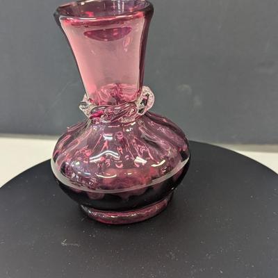 Sale Photo Thumbnail #1018: Hand Blown Cranberry Vase w/ Artist Mark On The Bottom