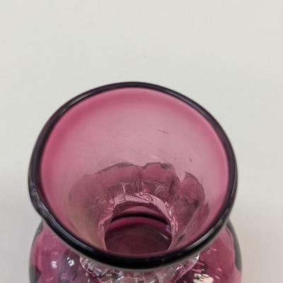Sale Photo Thumbnail #1019: Hand Blown Cranberry Vase w/ Artist Mark On The Bottom