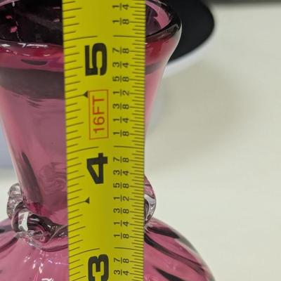 Sale Photo Thumbnail #1021: Hand Blown Cranberry Vase w/ Artist Mark On The Bottom