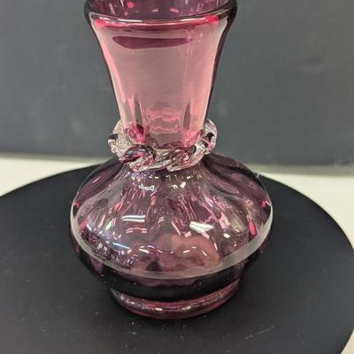 Sale Photo Thumbnail #1016: Hand Blown Cranberry Vase w/ Artist Mark On The Bottom