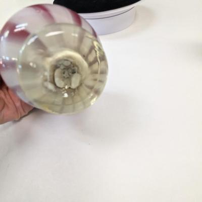 Sale Photo Thumbnail #1029: Murano Style Candy Striped Glass Vase w/ Applied Handles