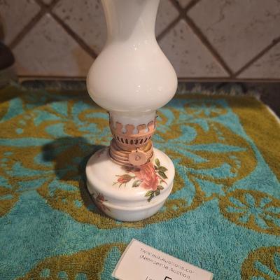 small oil lamp with pink rose