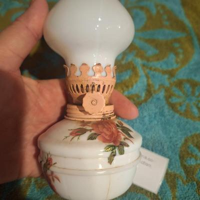 small oil lamp with pink rose