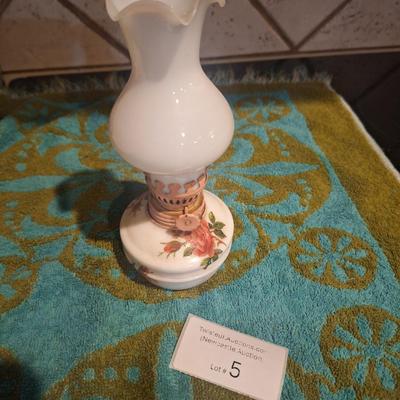 small oil lamp with pink rose