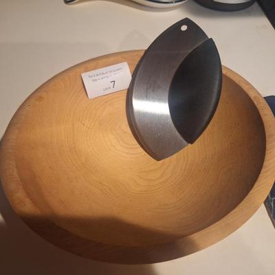 Knife and wood bowl