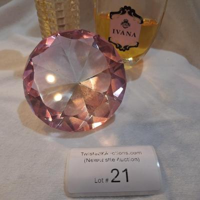 Sale Photo Thumbnail #161: Pink crystal "diamond" paperweight or décor and some perfume 