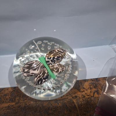 Sale Photo Thumbnail #690: glass paperweigh butterfly