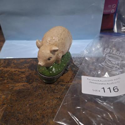 Sale Photo Thumbnail #719: pig trinket box- the top is not attached to the hinge see all photos.