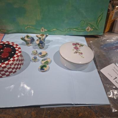 Sale Photo Thumbnail #767: trinket boxes- one is Mary Englebreit and tiny tea set