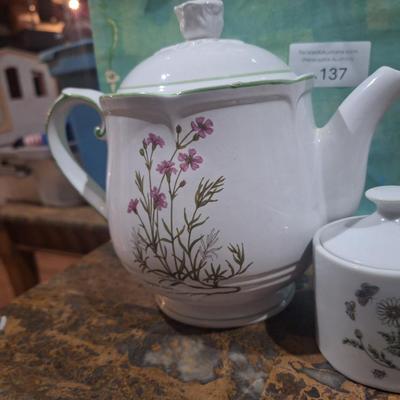 Sale Photo Thumbnail #791: RB Bernarda teapot and sugar bowl,  made in Portugal- floral botanical series