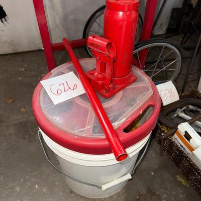 Sale Photo Thumbnail #1192: G26-bottle jack plus hardware/tool bucket