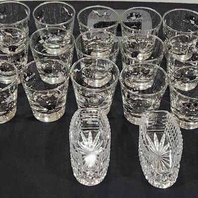 Sale Photo Thumbnail #171: Vintage Libby 8 Oz Black Gold Trim Clear Antique Automobile Car Rocks Glasses (19) w/ crystal rest for spoon
Rare!