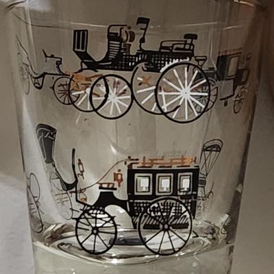 Sale Photo Thumbnail #172: Vintage Libby 8 Oz Black Gold Trim Clear Antique Automobile Car Rocks Glasses (19) w/ crystal rest for spoon
Rare!