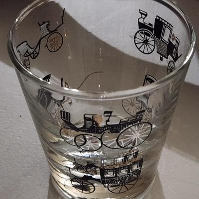 Sale Photo Thumbnail #173: Vintage Libby 8 Oz Black Gold Trim Clear Antique Automobile Car Rocks Glasses (19) w/ crystal rest for spoon
Rare!