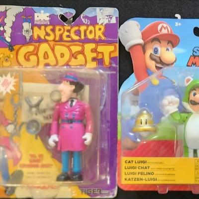 Vintage Tiger Toys Inspector Gadget & Jakks Pacific Nintendo Super Mario Cat Luigi Action Figure Lot