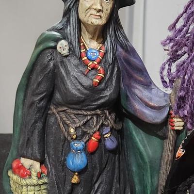Sale Photo Thumbnail #249: Retro 12" Witch Couldron Animated Singing Monster Mash Working Vintage Peaktop & Plushie Lanky leg Witch plus Ceramic Old Witch Halloween