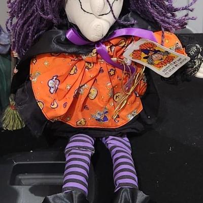 Sale Photo Thumbnail #250: Retro 12" Witch Couldron Animated Singing Monster Mash Working Vintage Peaktop & Plushie Lanky leg Witch plus Ceramic Old Witch Halloween