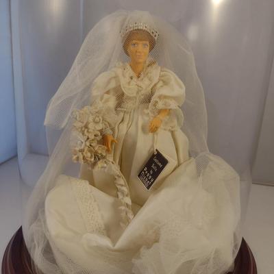 Sale Photo Thumbnail #1152: House of Nisbet (Peggy Nisbet) Wedding Model Princess Diana Doll Figurine- Approx 8 1/2" Tall.  Item comes with wood and glass dome display.