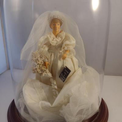 Sale Photo Thumbnail #1151: House of Nisbet (Peggy Nisbet) Wedding Model Princess Diana Doll Figurine- Approx 8 1/2" Tall.  Item comes with wood and glass dome display.