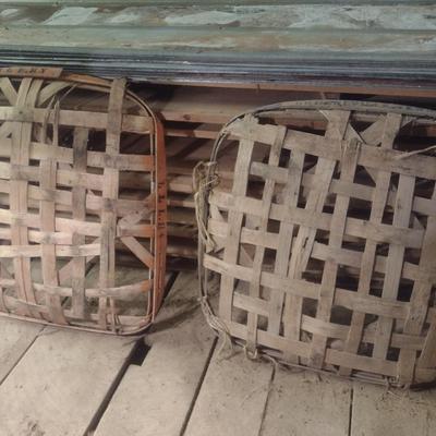 Pair of Vintage Authentic Splint Wood Tobacco Leaf Market Baskets Greenville, TN and Louisville, KY (BB)