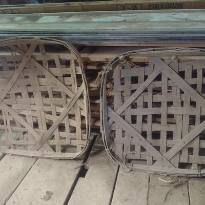 Pair of Vintage Authentic Splint Wood Tobacco Leaf Market Baskets Greenville, TN and Louisville, KY (BB)